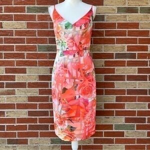 ☀️ Black Halo Jevette Floral Print Pink White Spaghetti Strap Dress